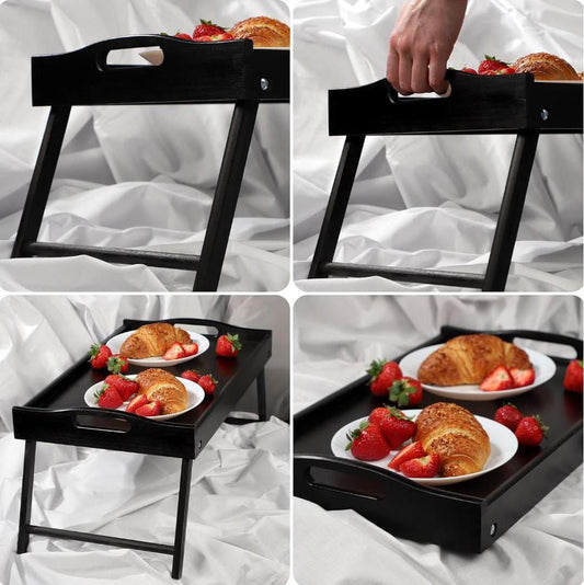Plateau Pliable Noir – Petit Déjeuner au Lit ou au Salon